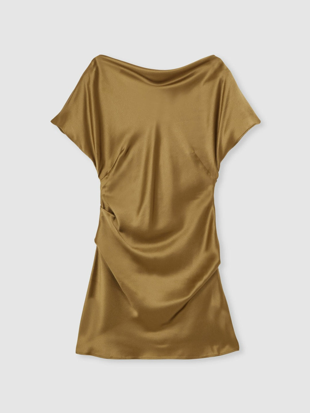 Women Acler Draped Satin Mini Dress in Gold Moss