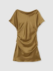 Women Acler Draped Satin Mini Dress in Gold Moss