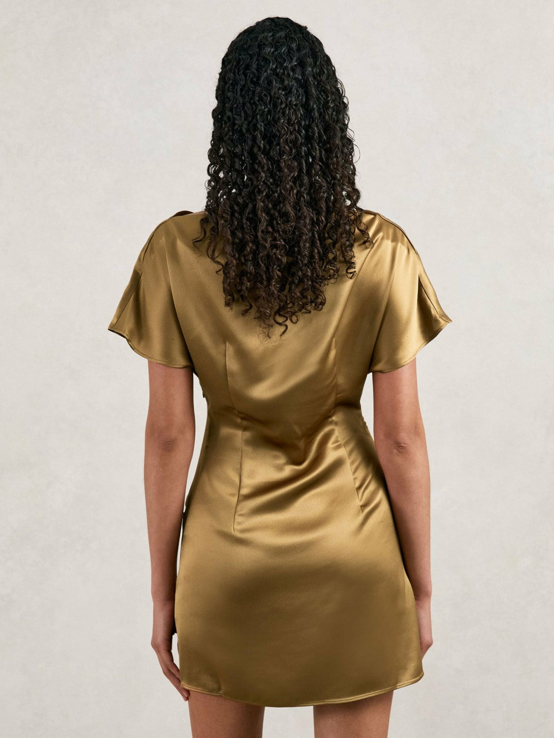 Women Acler Draped Satin Mini Dress in Gold Moss