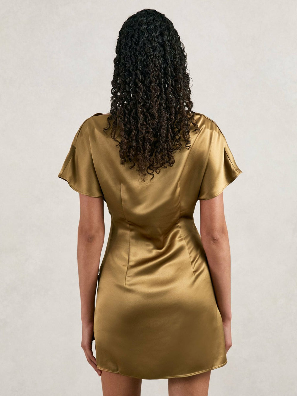Women Acler Draped Satin Mini Dress in Gold Moss