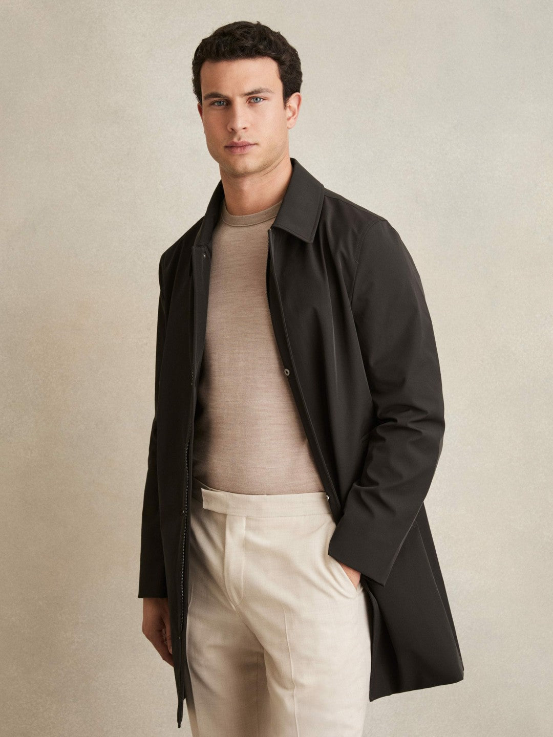 Men Hybrid Removable Funnel Neck Overcoat in Brown