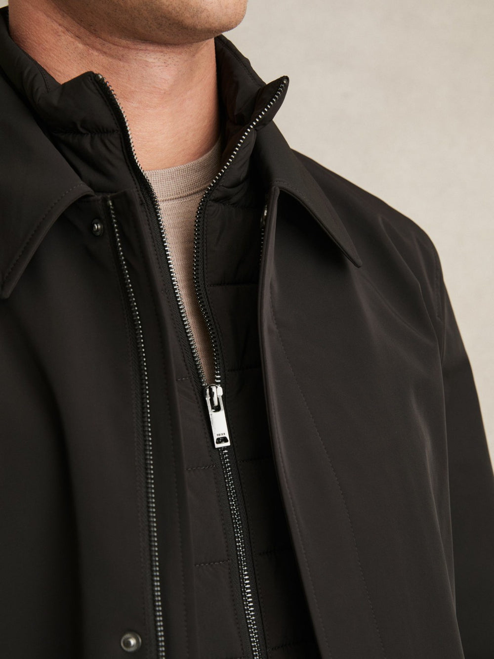 Men Hybrid Removable Funnel Neck Overcoat in Brown