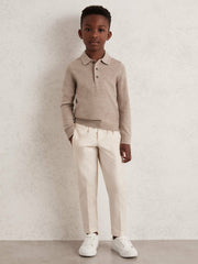 Children & Baby 13-14 yrs Merino Wool Long-Sleeve Polo Shirt in Wheat Melange