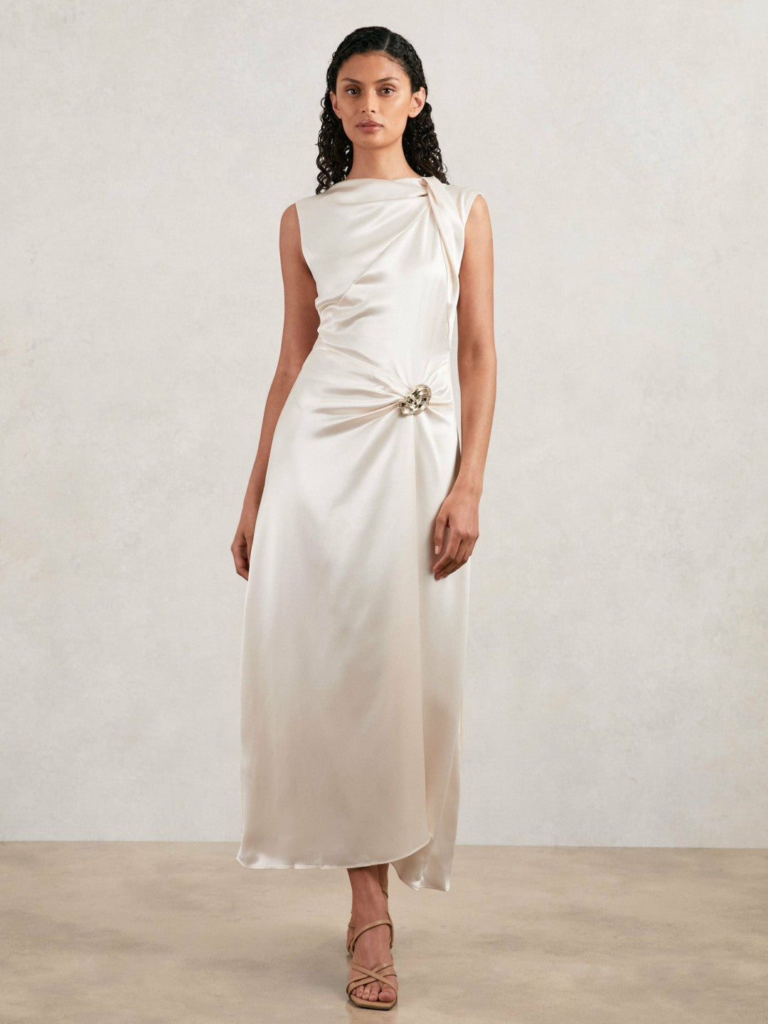 Women Acler Satin Draped Maxi Dress in Ivory