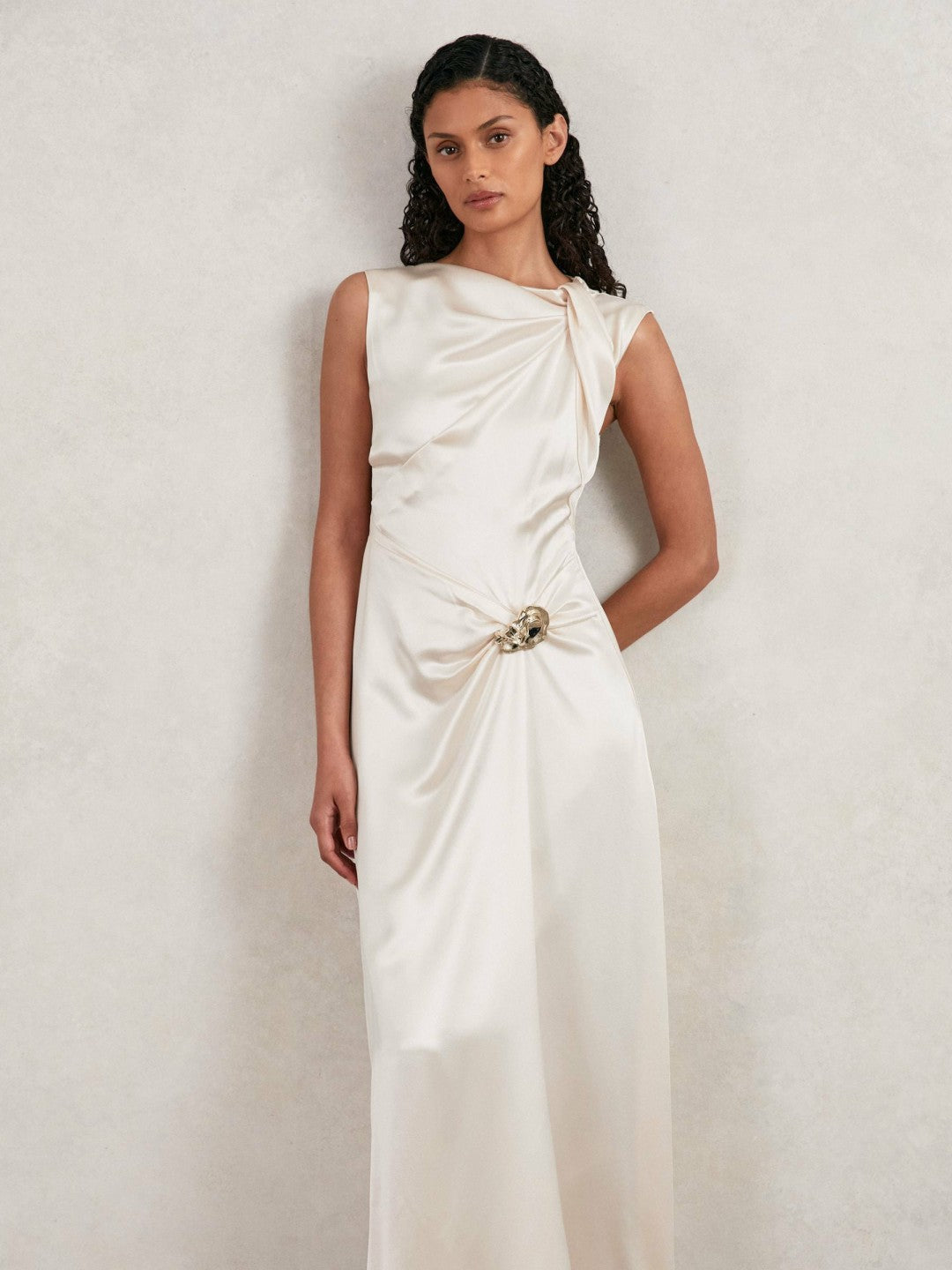 Women Acler Satin Draped Maxi Dress in Ivory