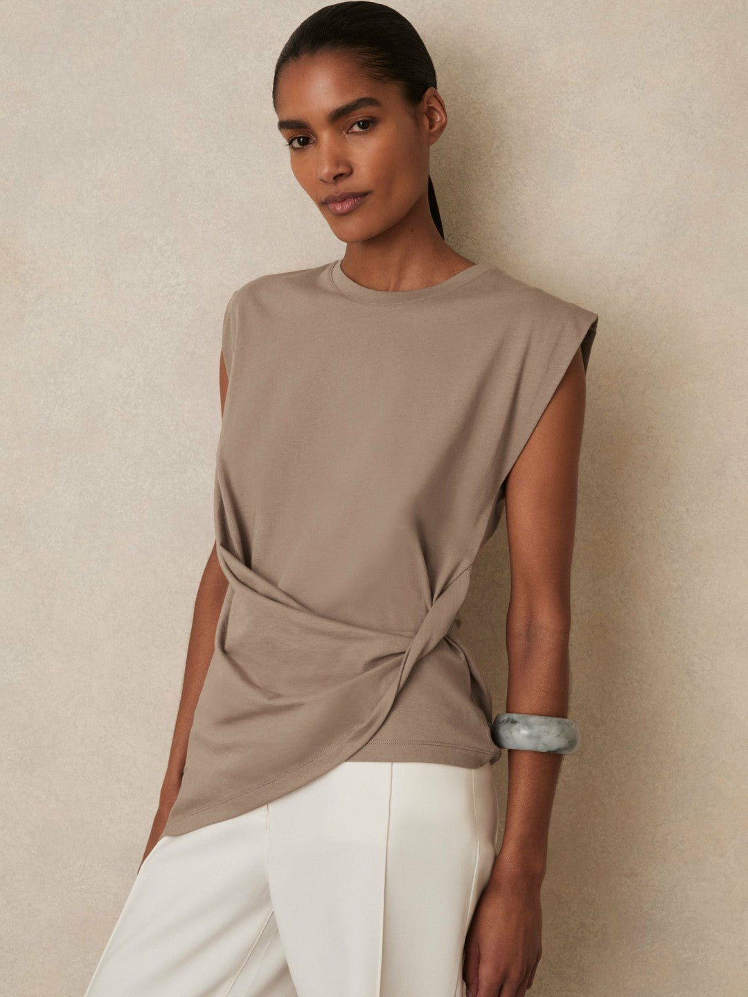 Women Cotton Drape T-Shirt in Taupe Neutral