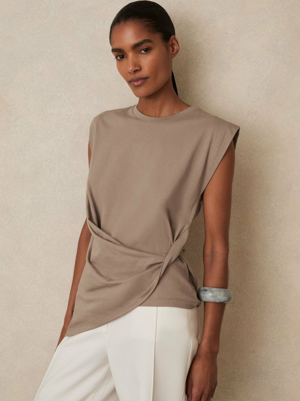 Women Cotton Drape T-Shirt in Taupe Neutral
