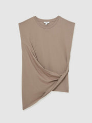 Women Cotton Drape T-Shirt in Taupe Neutral