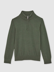 Children & Baby 13-14 yrs Merino Wool Half-Zip Funnel Neck Jumper in Kale Green