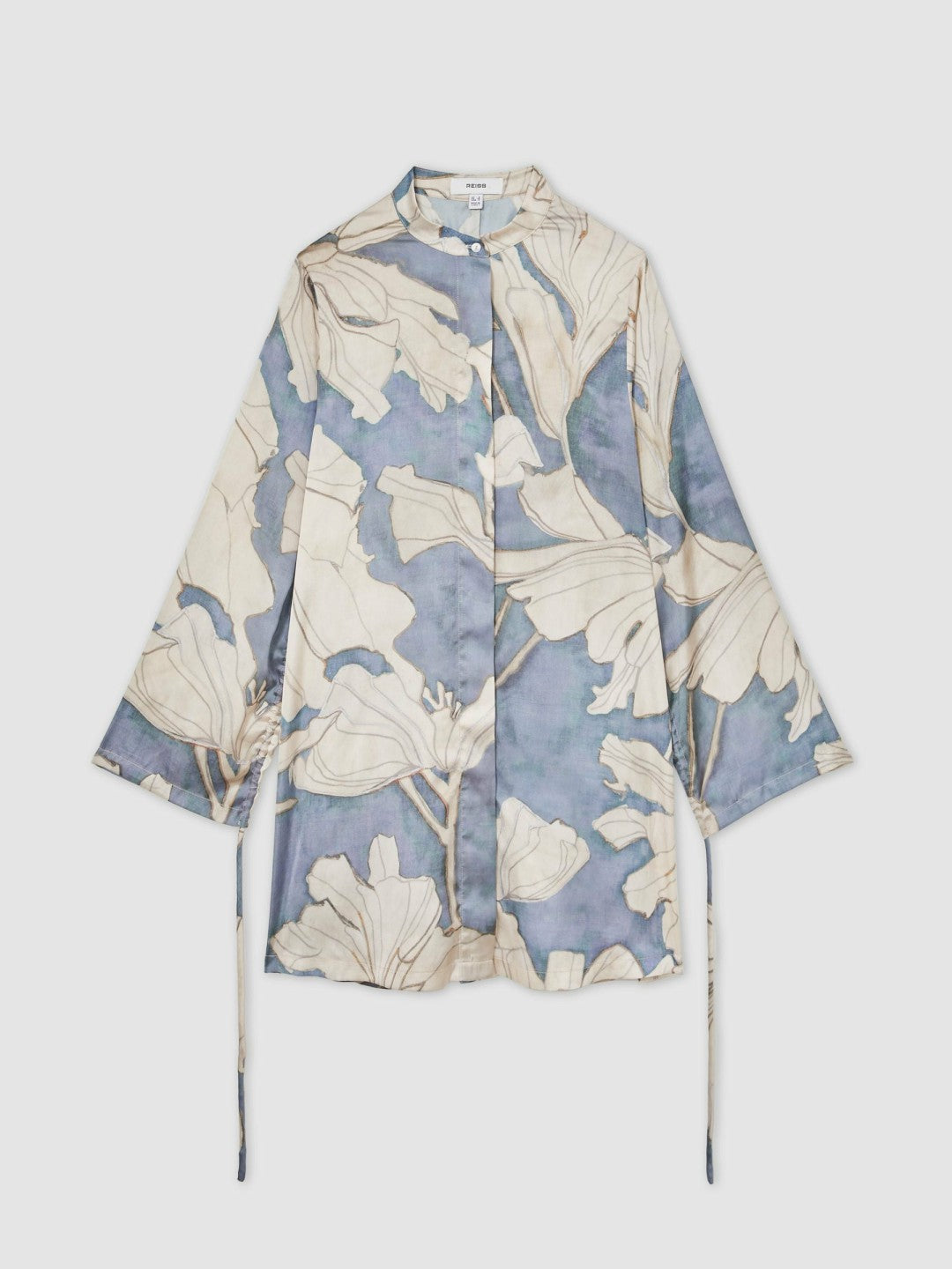 Women Floral Print Gathered Cut Out Shirt Dress in Blue