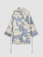 Women Floral Print Gathered Cut Out Shirt Dress in Blue