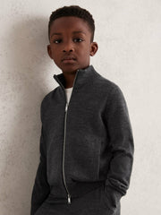 Children & Baby 13-14 yrs Merino Wool-Blend Zip-Through Cardigan in Derby Grey Melange