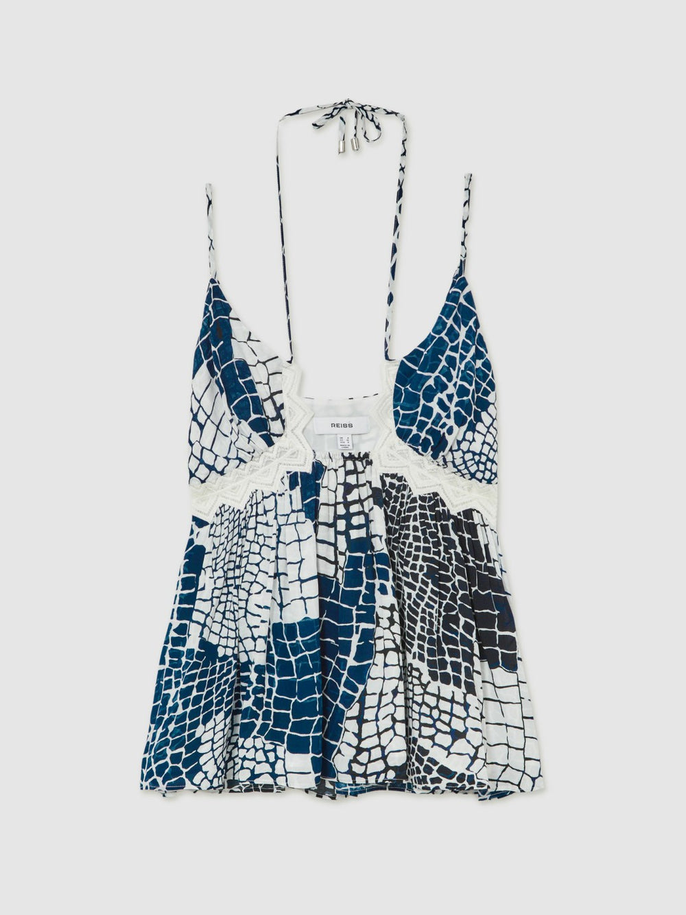 Women Animal Print Lace Trim Cami Top in Blue