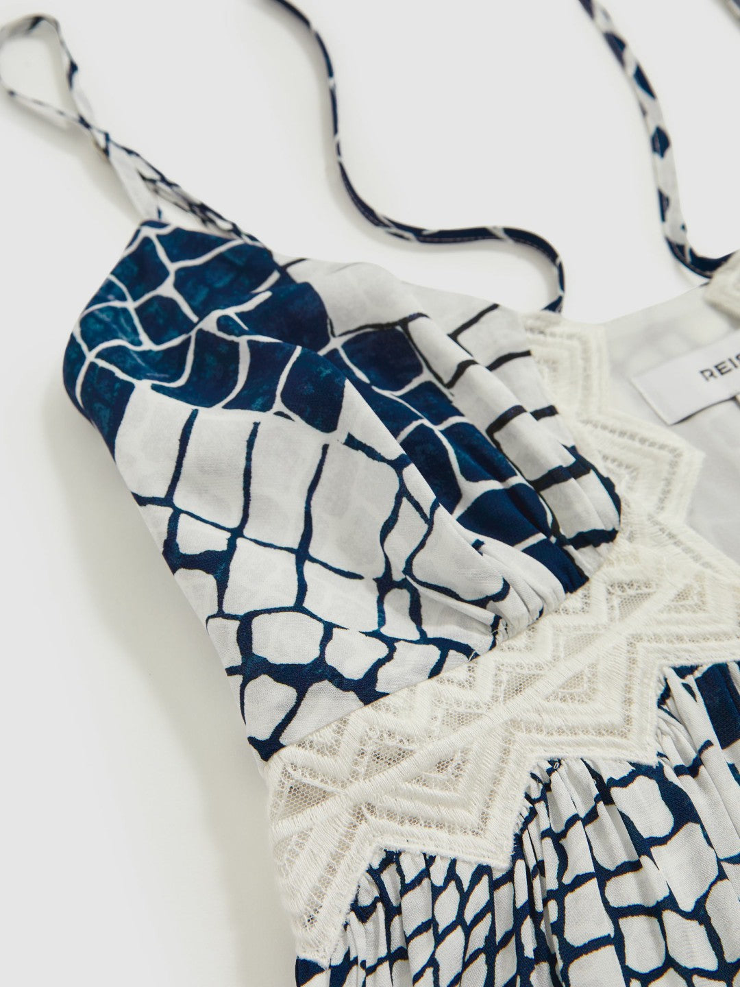 Women Animal Print Lace Trim Cami Top in Blue