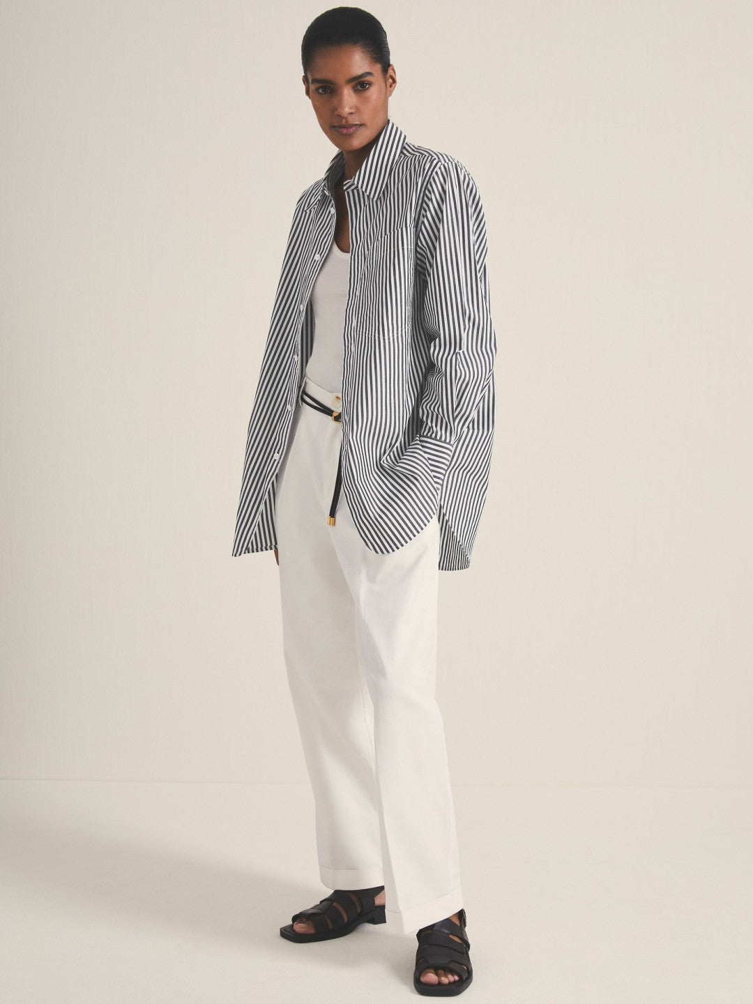 Women | Les 100 Ciels Stripe Shirt in White/Navy