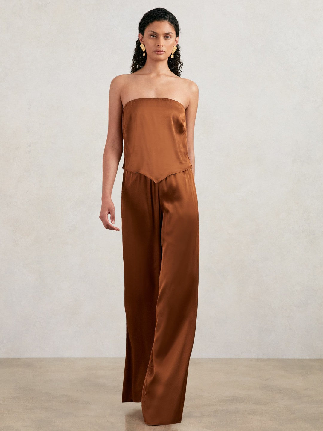 Women Good American Satin Wide-Leg Trousers in Copper