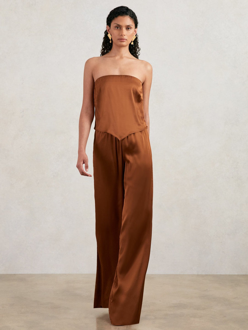 Women Good American Satin Wide-Leg Trousers in Copper