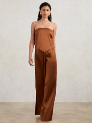 Women Good American Satin Wide-Leg Trousers in Copper