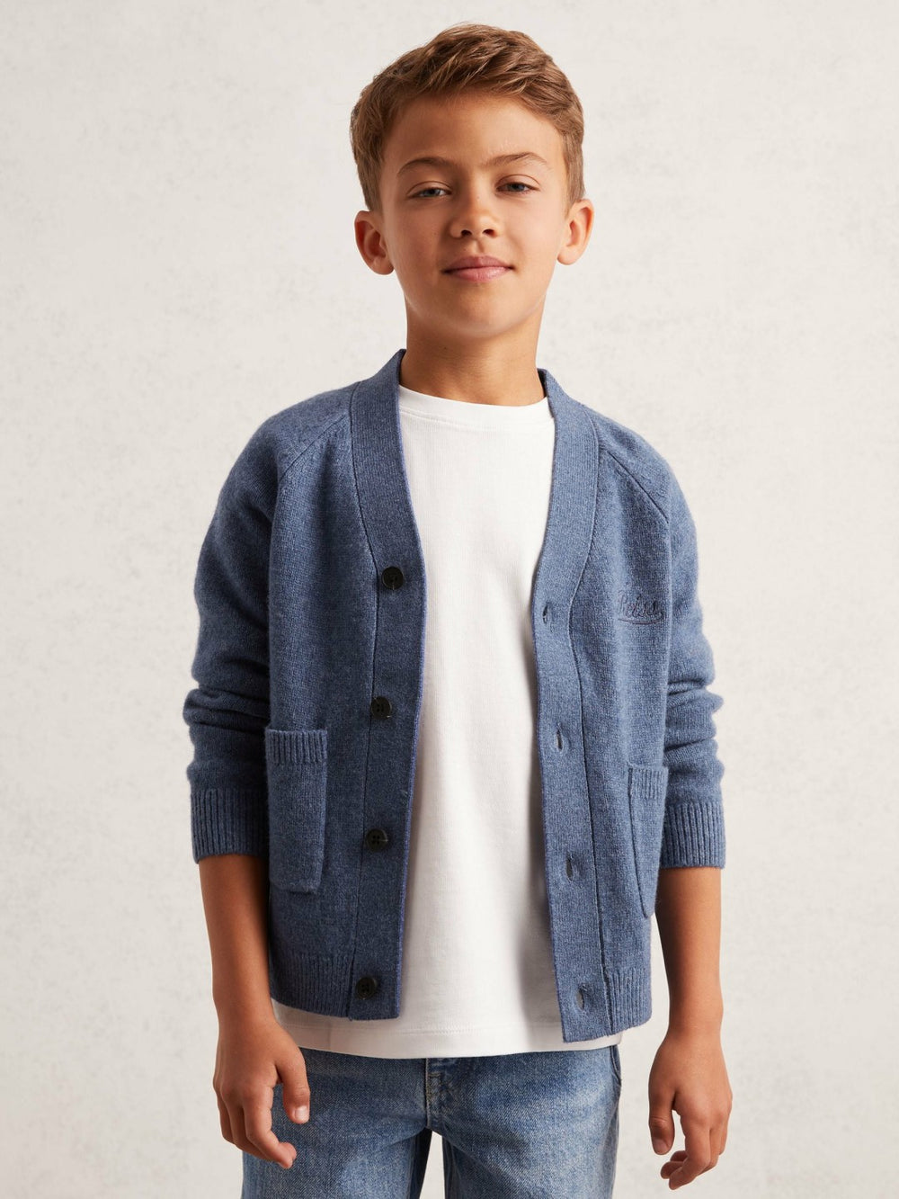 Children & Baby 13-14 yrs Wool Embroidered-Logo Cardigan in Dark Airforce Blue