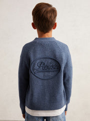 Children & Baby 13-14 yrs Wool Embroidered-Logo Cardigan in Dark Airforce Blue