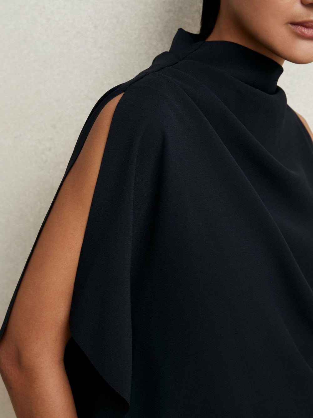 Women One-Shoulder Draped Top in Navy