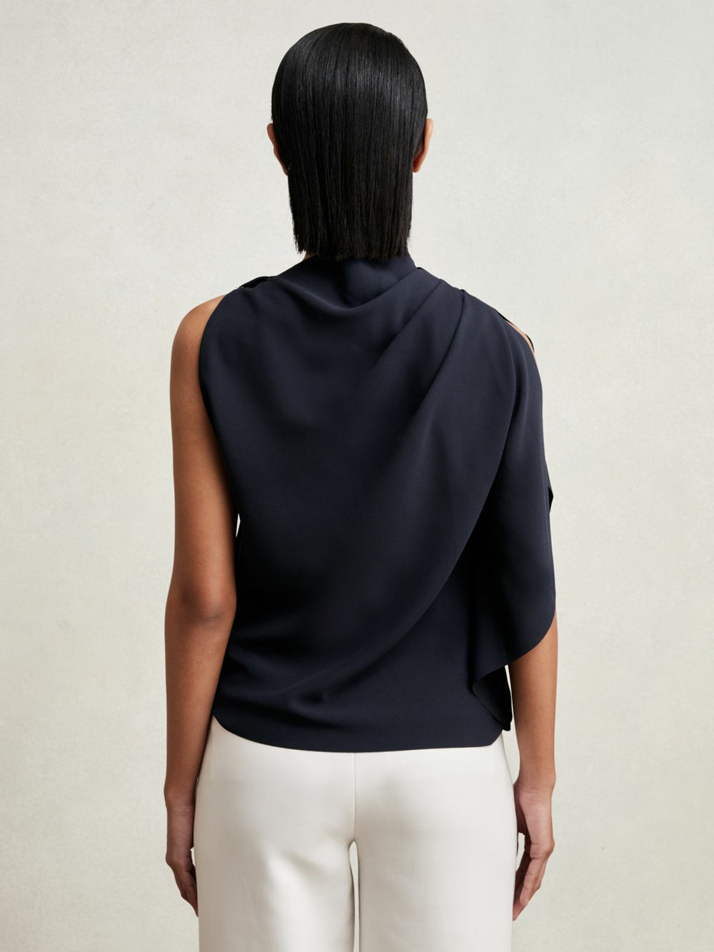 Women One-Shoulder Draped Top in Navy