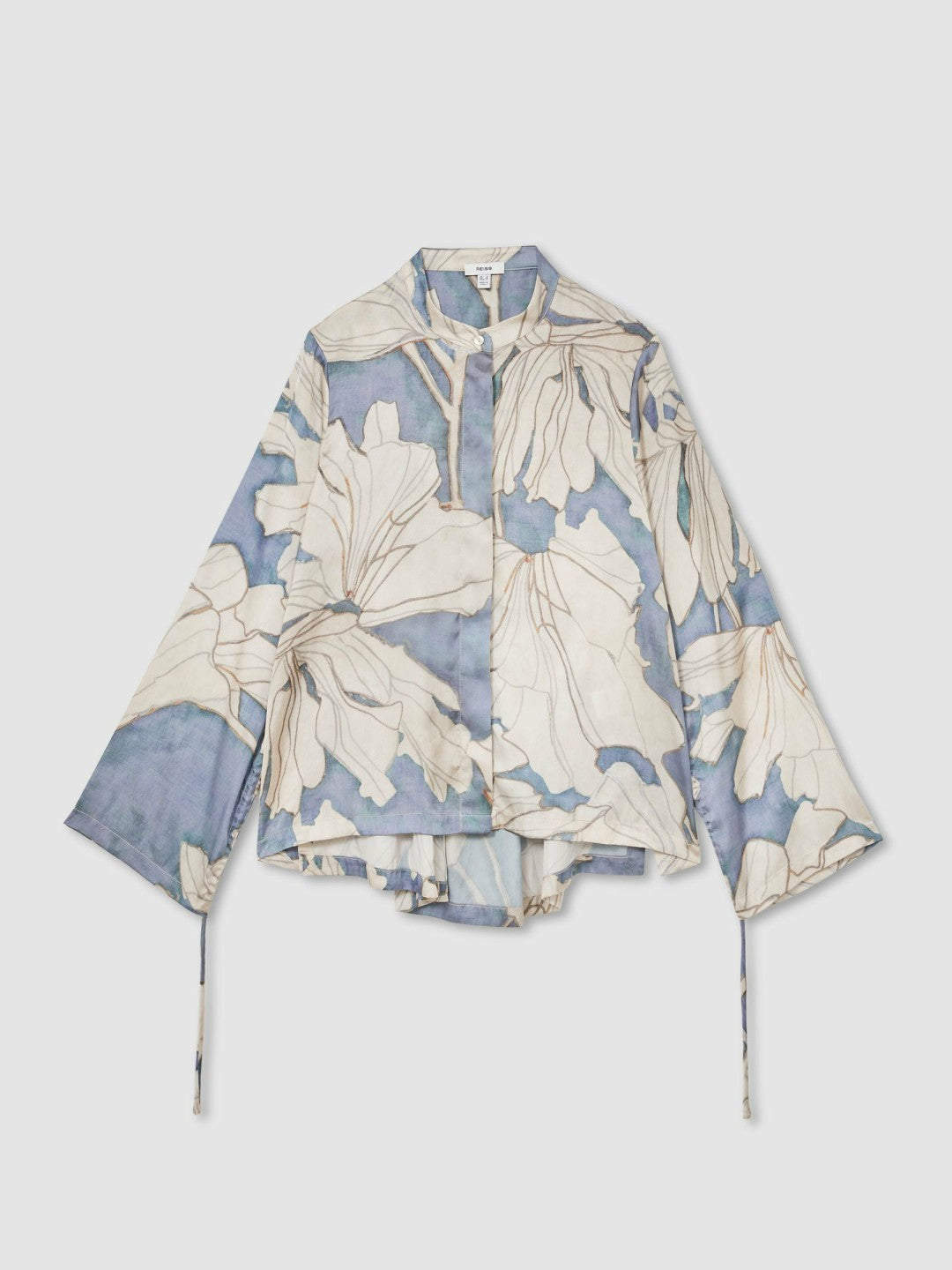 Women Floral Print Gathered Cut Out Shirt in Blue