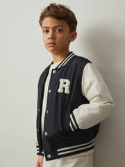 Children & Baby 9-13 yrs Colour-Block Varsity Bomber Jacket in Navy/ Off White