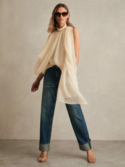 Women Draped Chiffon Sleeveless Top in Ivory
