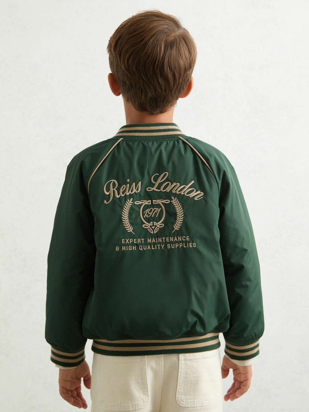 Children & Baby 3-9 yrs Motor Cars Embroidered Bomber Jacket in Forest Green/Off White