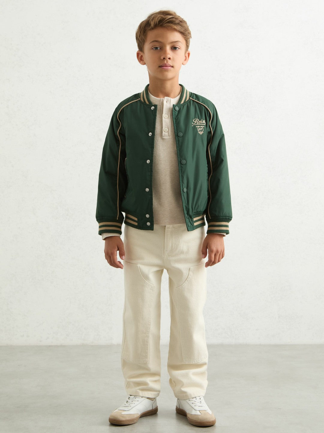 Children & Baby 9-13 yrs Motor Cars Embroidered Bomber Jacket in Forest Green/Off White