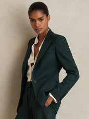 Women Wool-Blend Single-Breasted Suit Blazer in Green