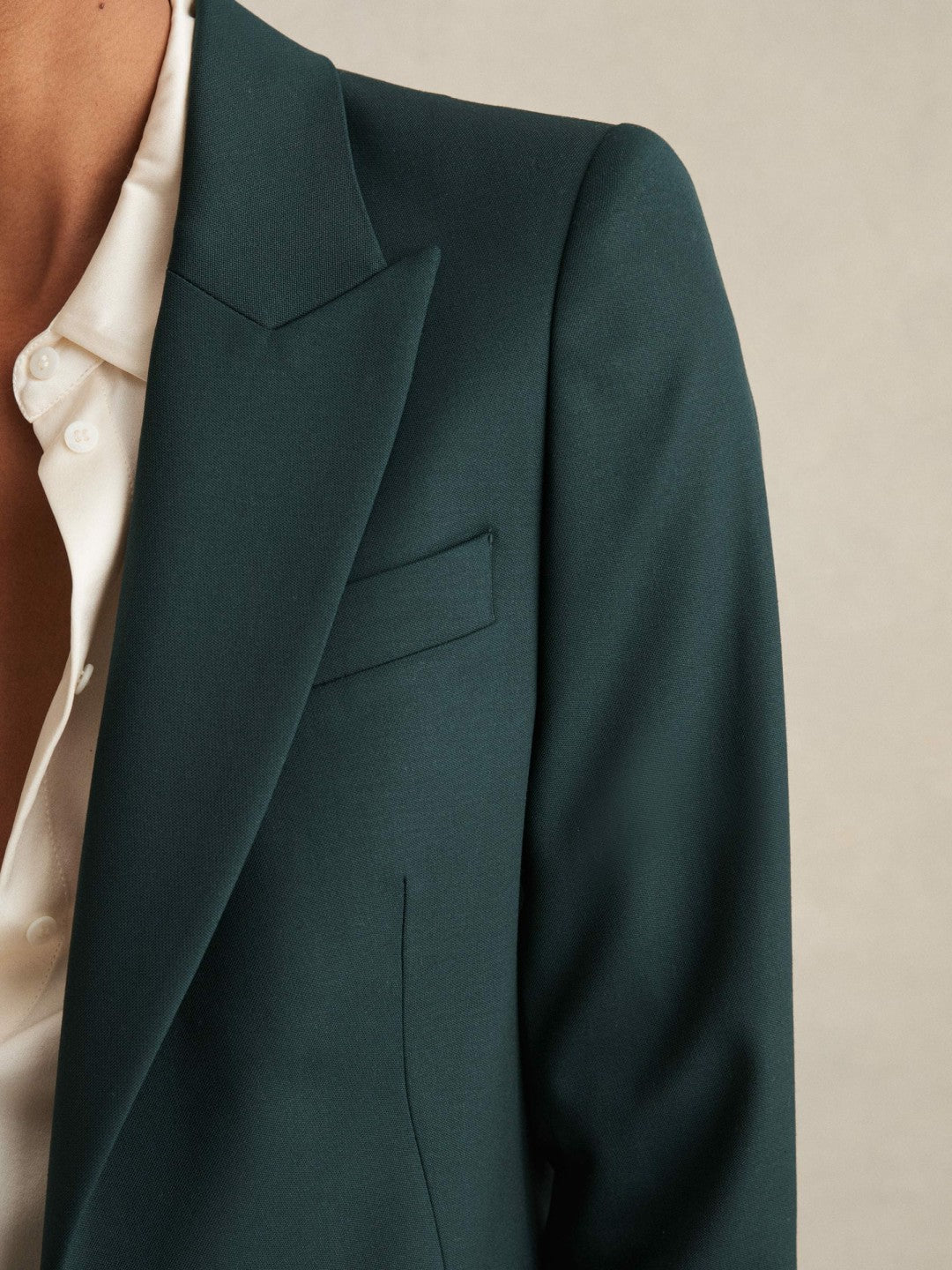 Women Wool-Blend Single-Breasted Suit Blazer in Green