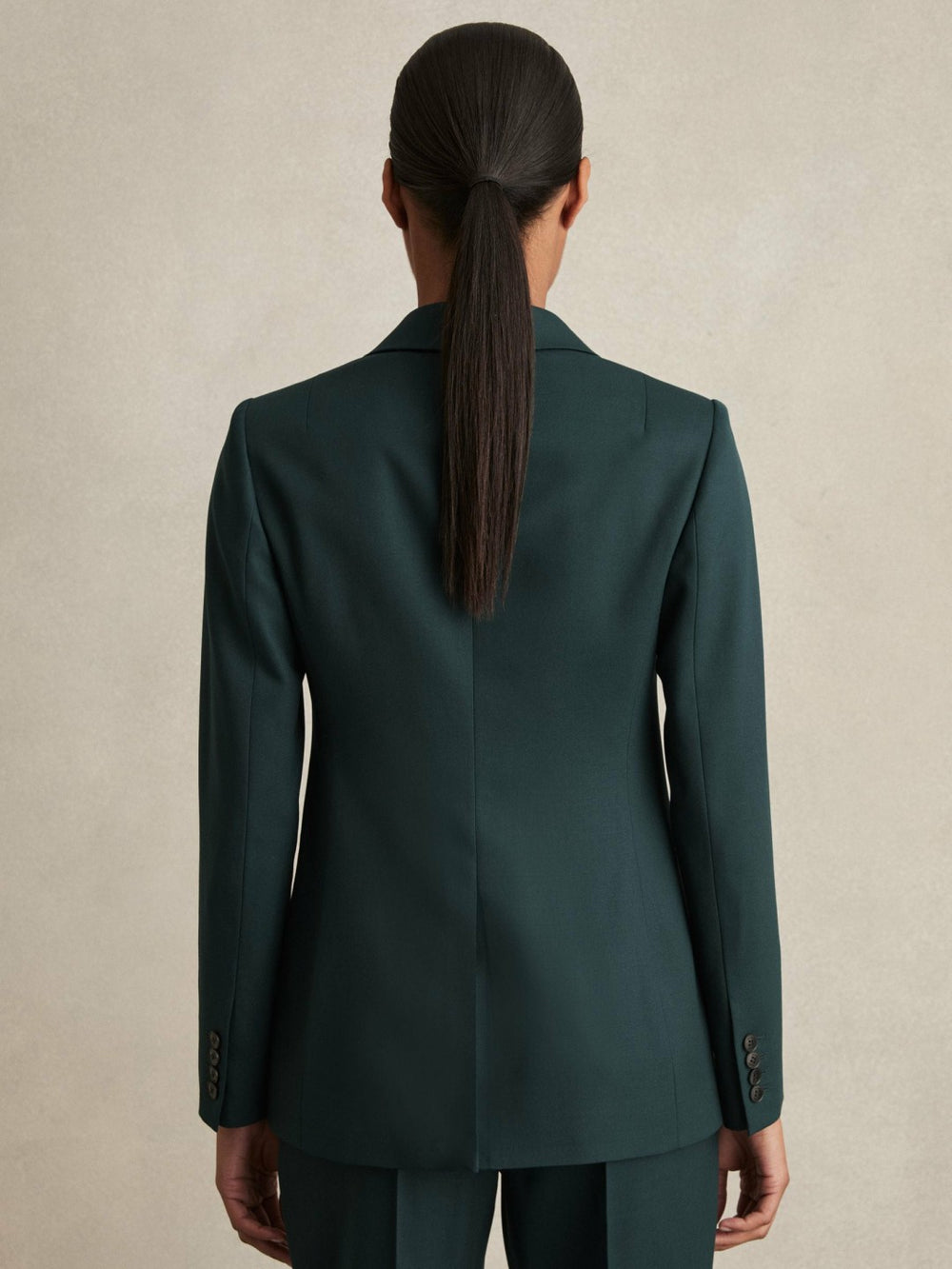 Women Wool-Blend Single-Breasted Suit Blazer in Green