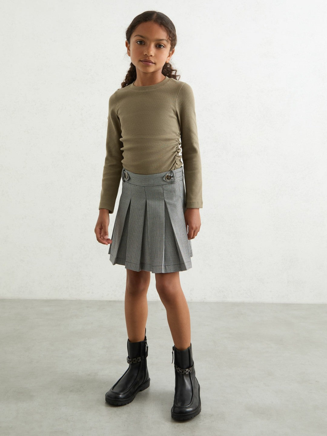 Children & Baby 4-9 yrs Cotton Ruched Long-Sleeve T-Shirt with Stretch in Khaki