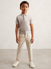 Children & Baby 9-13 yrs Merino Wool Short Sleeve Polo Shirt in Wicker Melange