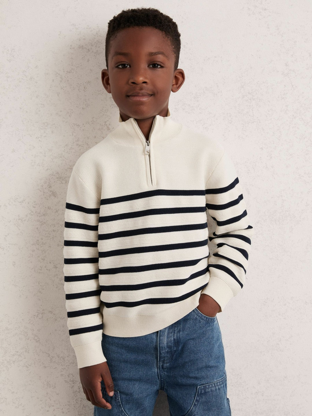 Children & Baby 13-14 yrs Cotton-Blend Stripe Half-Zip Jumper in White