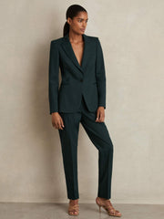 Women Petite Wool-Blend Single-Breasted Suit Blazer in Green