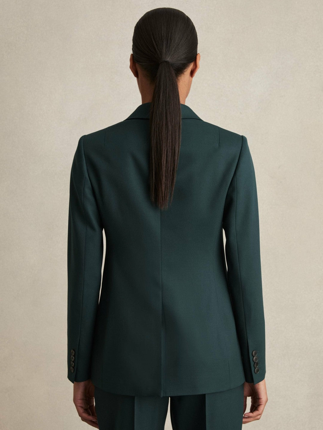 Women Petite Wool-Blend Single-Breasted Suit Blazer in Green