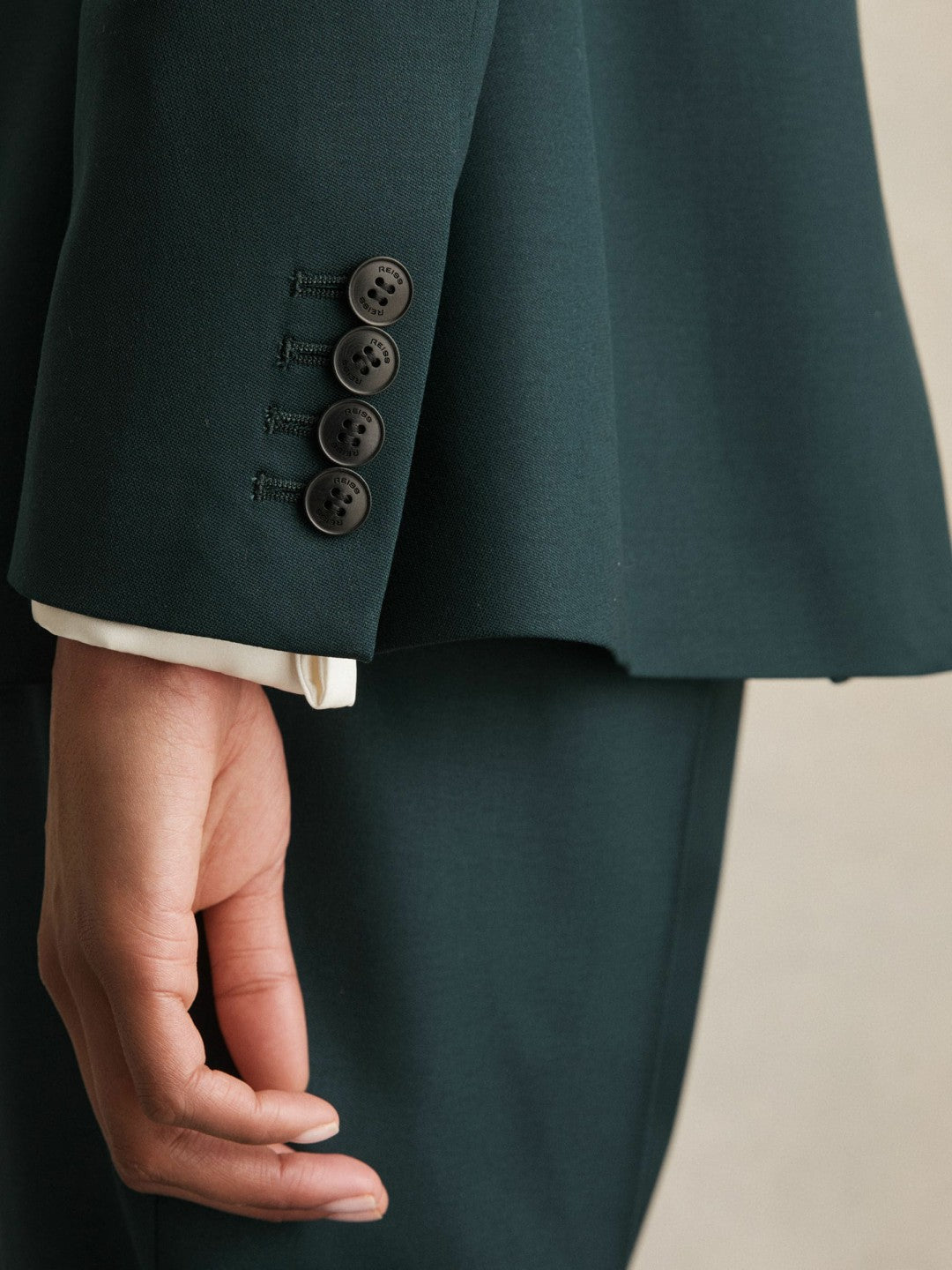 Women Petite Wool-Blend Single-Breasted Suit Blazer in Green