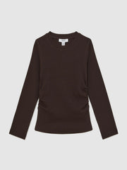 Children & Baby 9-13 yrs Cotton Ruched Long-Sleeve T-Shirt with Stretch in Chocolate