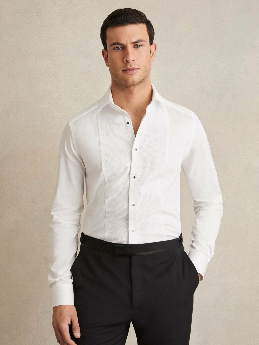 Men Slim Fit Cotton Double-Cuff Dinner Shirt Regular-Fit in White
