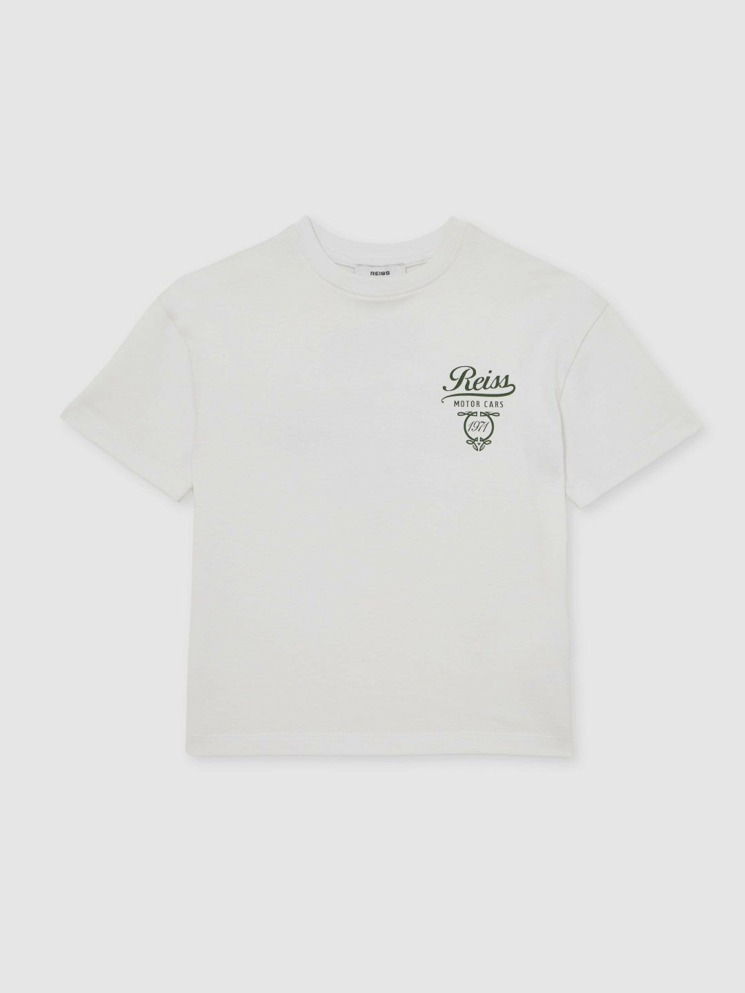 Children & Baby 13-14 yrs Cotton Motor Cars-Print T-Shirt in White/Green