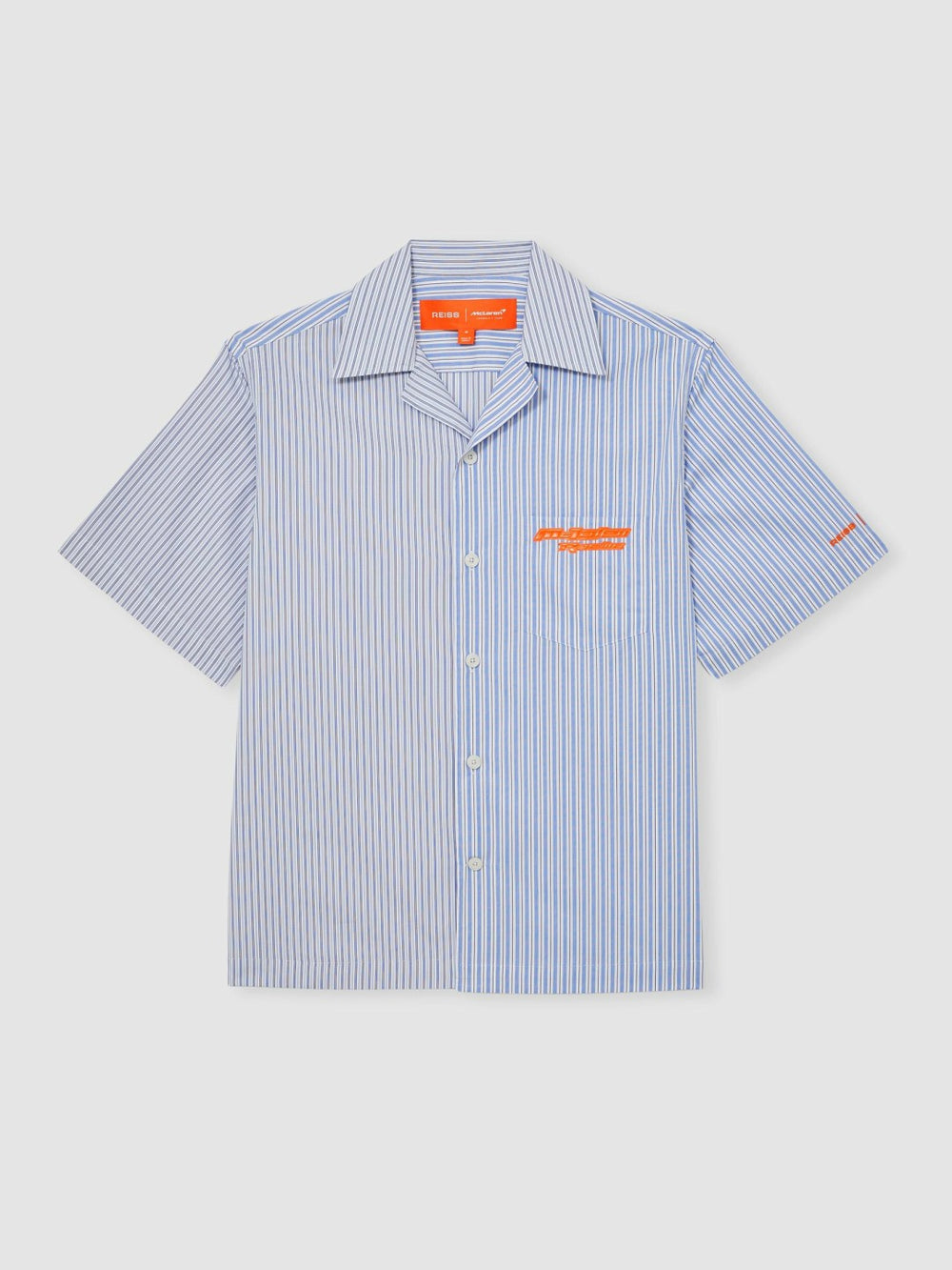 Men McLaren F1 Team Cuban Collar Striped Shirt in Soft Blue/White