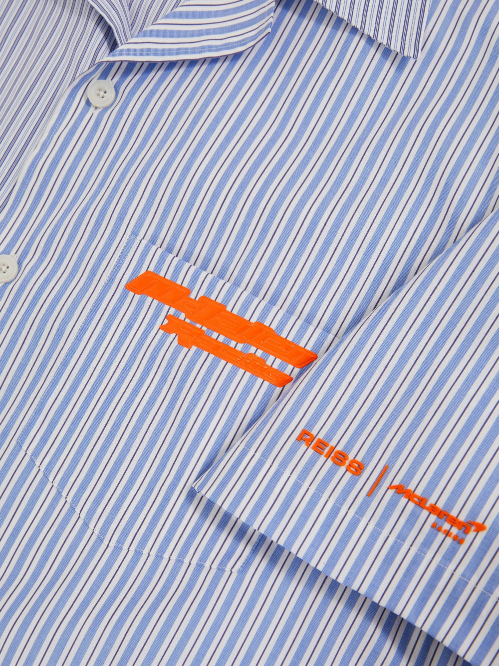 Men McLaren F1 Team Cuban Collar Striped Shirt in Soft Blue/White