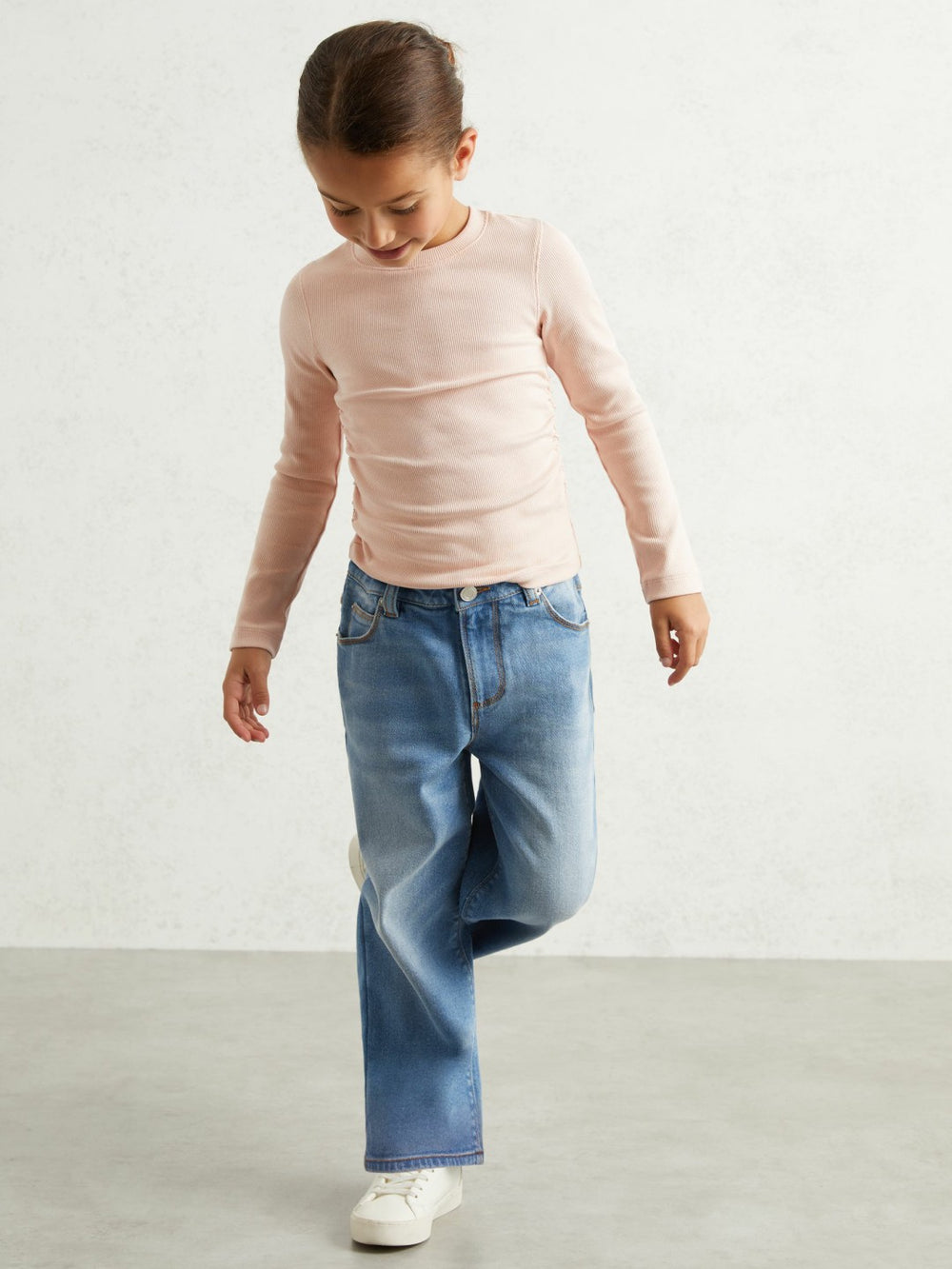 Children & Baby 9-13 yrs Cotton Ruched Long-Sleeve T-Shirt with Stretch in Pale Pink