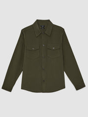 Men Cotton Corduroy Twin-Pocket Overshirt in Khaki Green