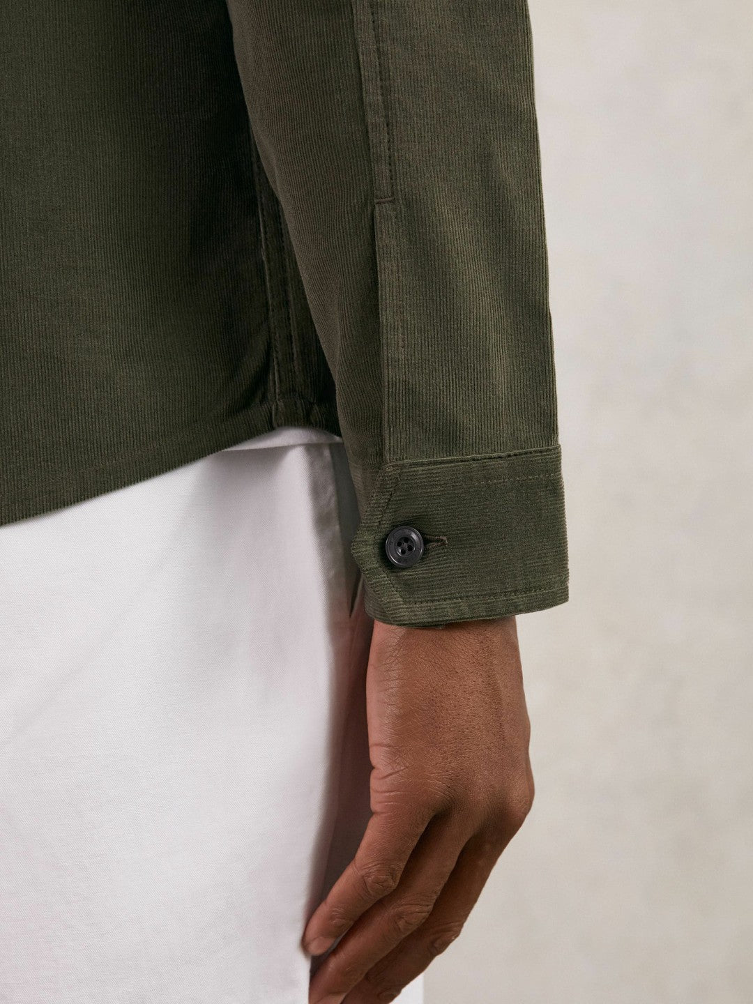 Men Cotton Corduroy Twin-Pocket Overshirt in Khaki Green