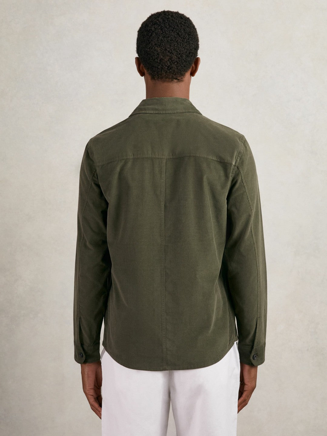 Men Cotton Corduroy Twin-Pocket Overshirt in Khaki Green