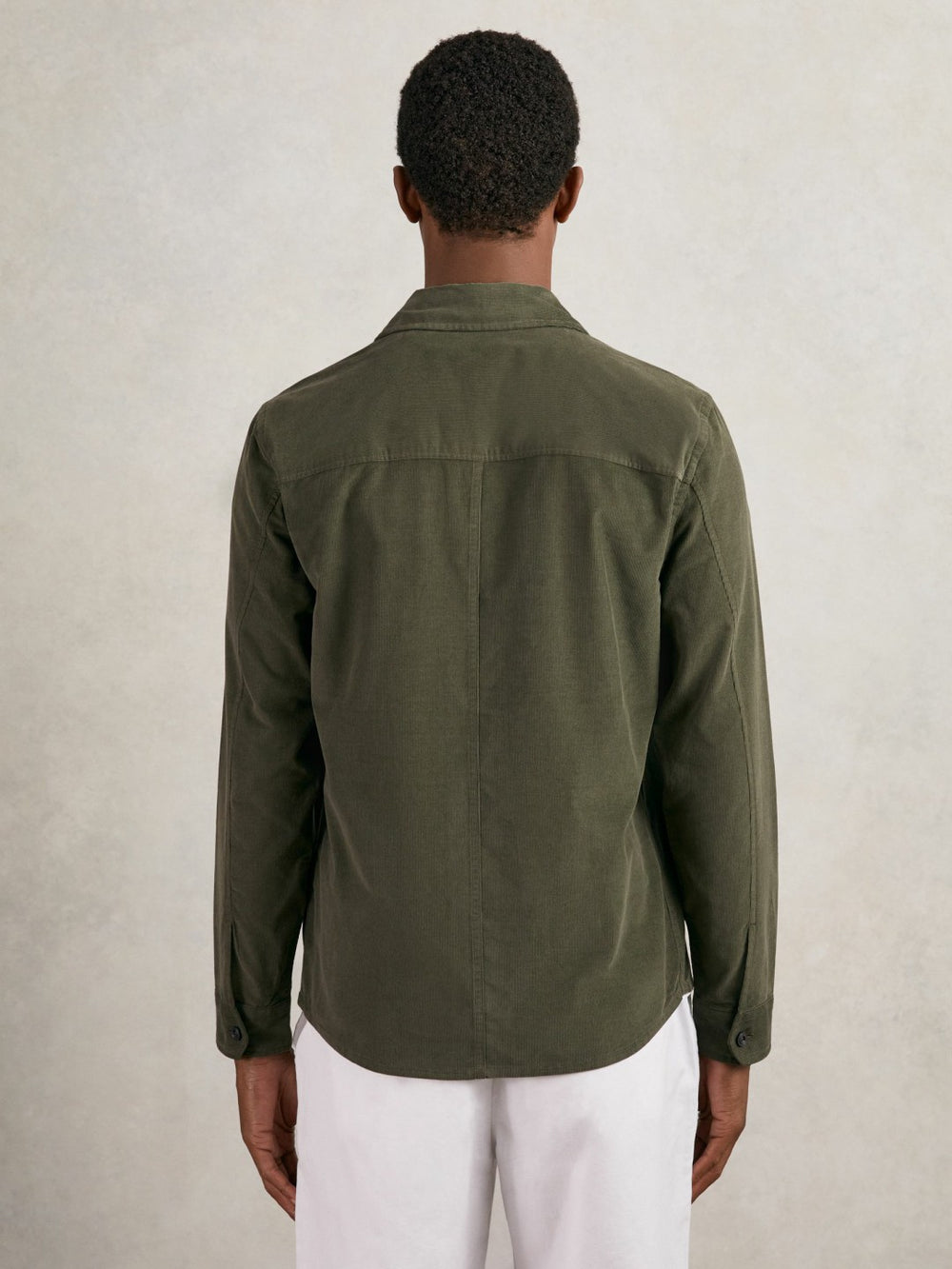 Men Cotton Corduroy Twin-Pocket Overshirt in Khaki Green